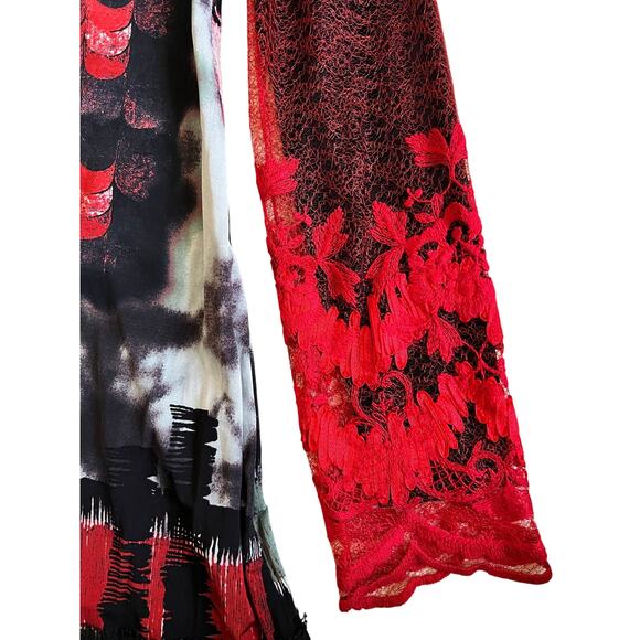 Save the Queen Italy Art Print Lace Sleeve Dress Red Black Long Sleeve Y2K L - Picture 5 of 8